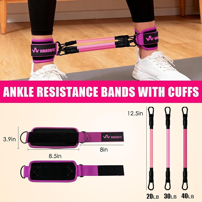 WHATAFIT Resistance Bands, Exercise Bands, Workout Bands with Handles, Door Anchor and Ankle Straps, 5 Resistance Levels Fitness Bands for Strength Training, Physical Therapy, and Home Gym Equipment