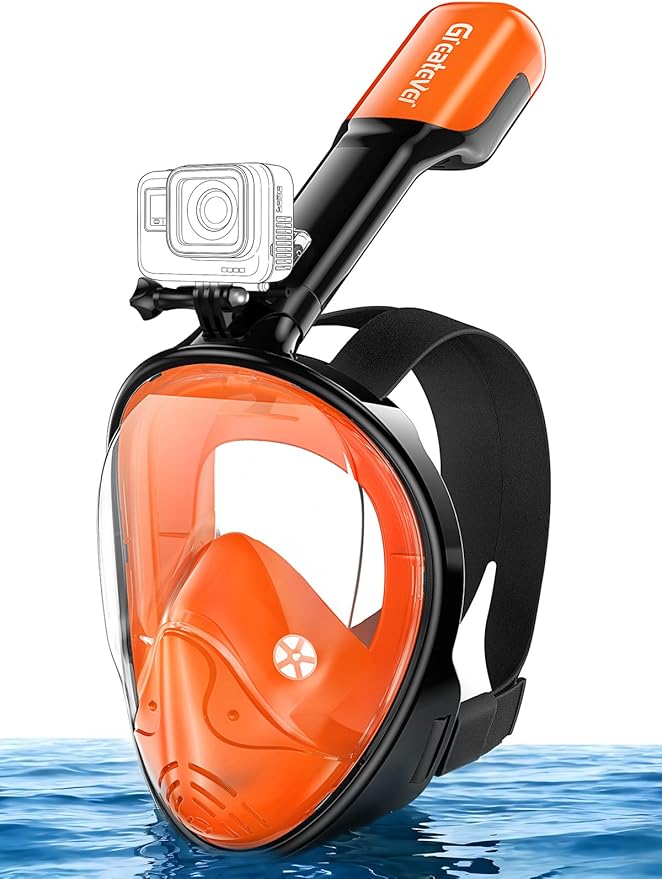 Greatever Full Face Snorkel Mask, Snorkeling Gear for Adults with Latest Dry Top Breathing System and Detachable Camera Mount, Foldable Snorkel Mask Adult, Snorkels Anti-Fog & Anti-Leak