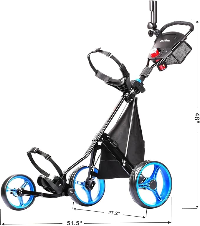 PRECISE Cruiser 3-Wheel Golf Push Cart with Foot Brake & Stabilizer Rods – Folding Golf Trolley, Ergonomic Handle, Detachable Storage Bag, Scorecard & Cup Holder