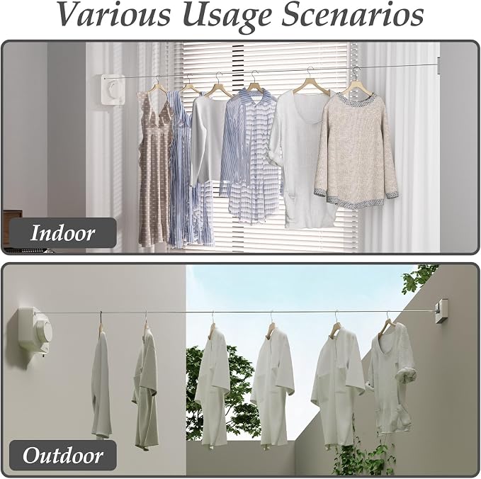 Danpoo Stainless Steel Retractable Clothesline Heavy Duty - 13.7ft Adjustable Tension Non-Drop Clothes Line, Rustproof Metal Wall Mounted Laundry Line(White)