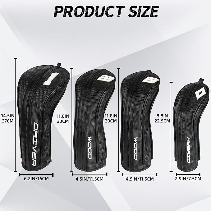 Golf Club Head Covers for Driver Fairway Woods Hybrid, Premium PU Leather Golf Head Covers with Carbon Fiber Pattern, Interchangeable Number Tags, Waterproof Golf Club Covers Set for Men Women