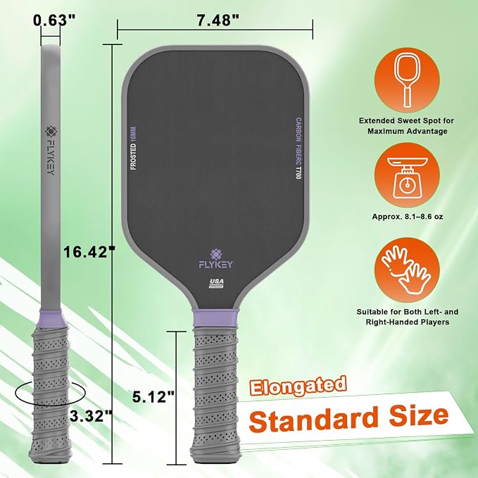 FLYKEY Pickleball Paddles, T700 Carbon Fiber Pickleball Paddle with a 16mm Shark Power Polymer Core, USAPA Approved Pickle Ball Paddle, Strong Spin and Power Surface,Strong Shock Absorption