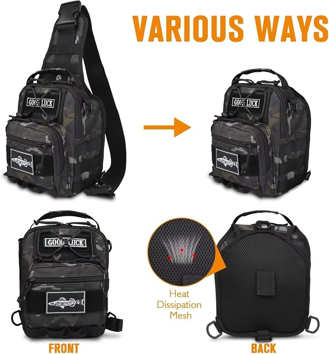 Dovesun Small Fishing Backpack, Waterproof Fly Fishing Sling Pack Tackle Bag with Tackle Boxes