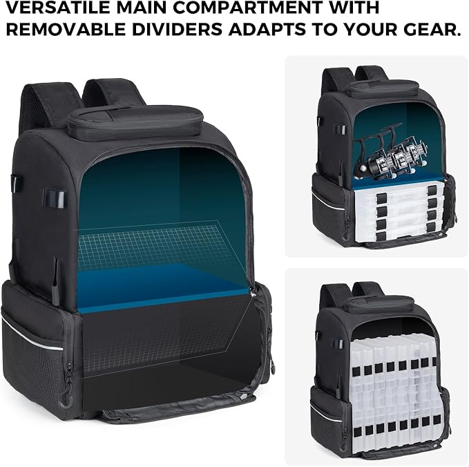 WANOON Fishing Backpack 45L - Waterproof with Insulated Bait Pocket & 4 Rod Holders | Easy-to-Clean Cooler Liner
