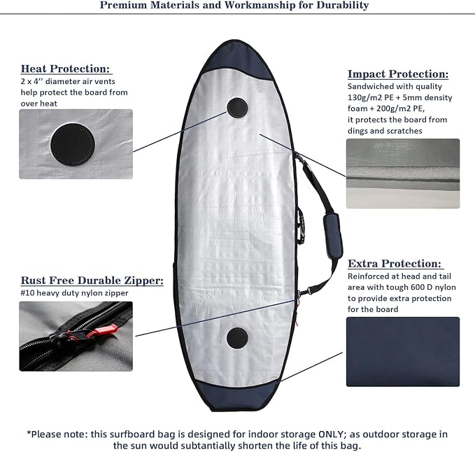 Abahub Premium Surfboard Travel Bag, Foam Padded Surf Board Cover, Shortboard Carrying Bags for Surfing, Outdoor, Airplane, Car, Truck,Size 6'0, 7'0, 7'6, 8'0, 8'6, 9'0, 9'6, 10'0