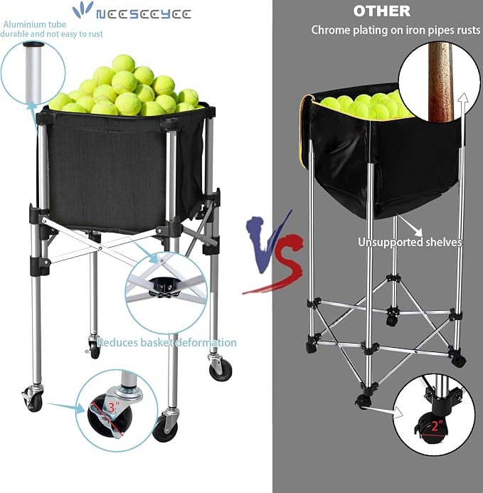 Retractable Tennis Ball Hopper Holds 180 Balls, Upgraded Tennis Ball Basket, Easy to Use Without Installation for Tennis Training and Teaching