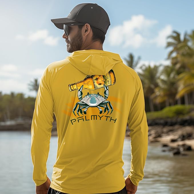 Palmyth Fishing Hoodie for Men Long Sleeve Sun Protection UV UPF 50+ Shirts | Hidden Zipper Pocket, Thumb Loops, Quick-Dry, Side Mesh Panels, Lens Cleaning Cloth, 4-Way Stretch