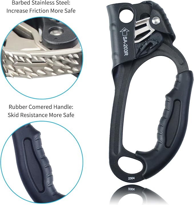UIAA & CE Certified Climbing Rappelling Equip Hand Ascender Left Right Hand for 8-13mm Rope 4kN