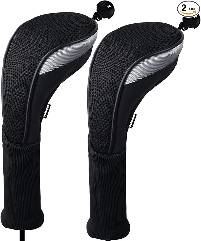 Andux 2pcs Long Neck Golf Hybrid Club Head Covers Dial No. Tag CTMT-02 | Mesh Breathable material | all the Same Size | Coloured Piping | Pull-On Closure