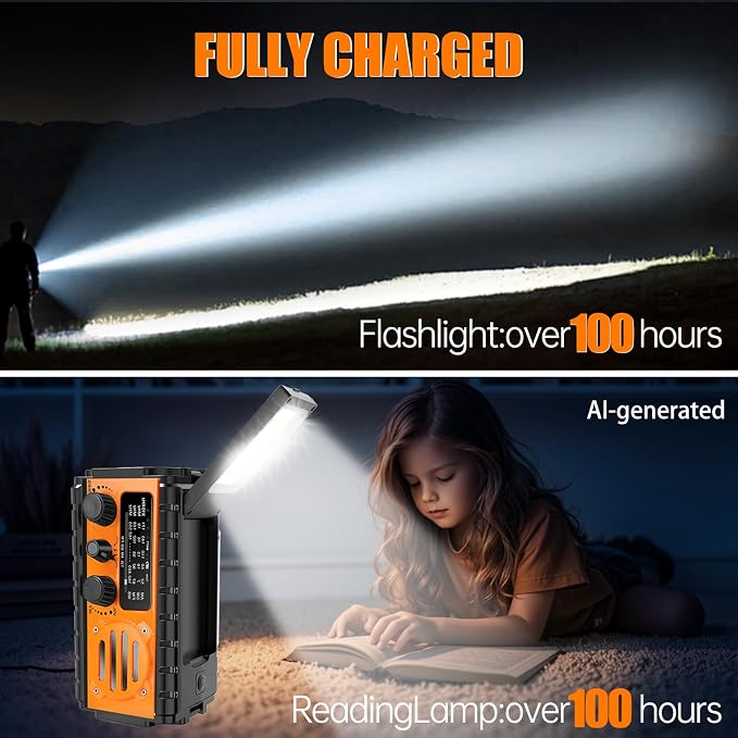 20000mah Hand Crank Emergency Radio,SW/NOAA/AM/FM Weather Radio, Solar Powered Hand Crank Chager with Bige Batery Powered,Portable,Cellphone Charge,SOS,Flashlight for Emergency/Home (Orange)