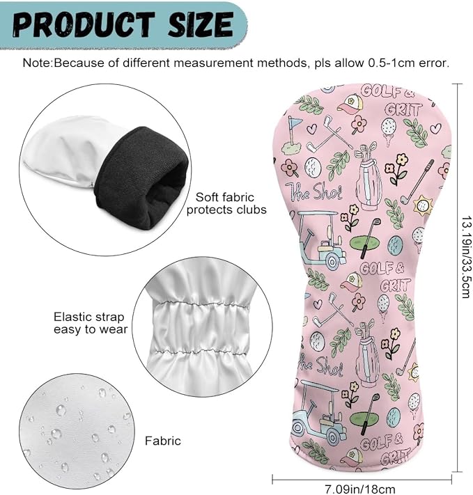 Rnyleeg Golf Club Head Covers for Women Driver Head Cover Leather Fairway Wood Headcover Hybrid Headcovers for Golf Clubs