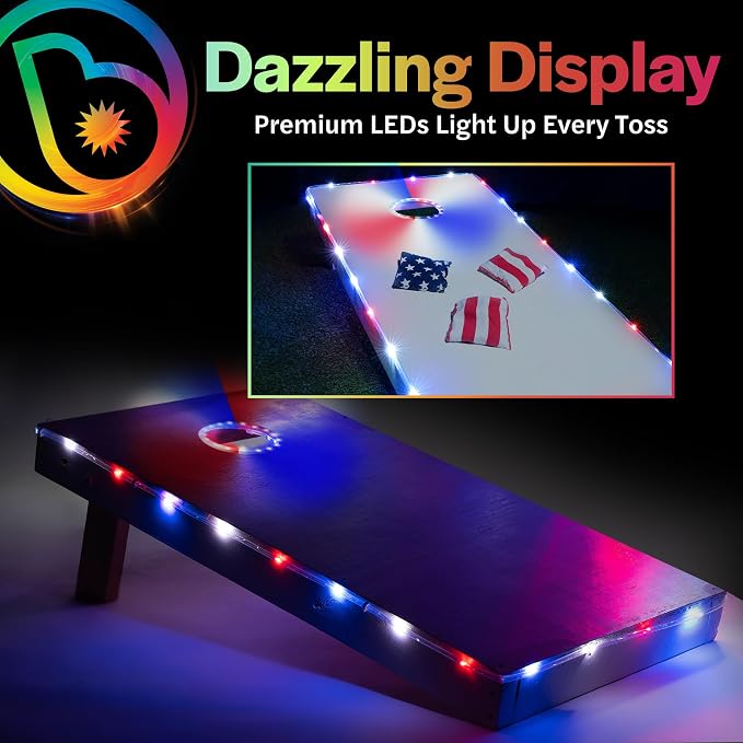 Brightz Premium Cornhole Light Bundle - Ring Lights + Board Edge Lights for Patriotic Theme