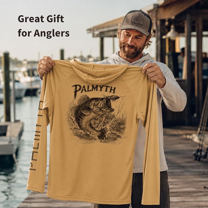Palmyth Men's Fishing Hoodie Shirt UPF 50+ Quick-Dry Breathable Long Sleeve | Long Sleeve Fishing Shirt, UPF 50+ Sun Protection, Quick-Dry Fabric, Breathable Mesh Back, Built-in Face Mask, 4-way Stretch