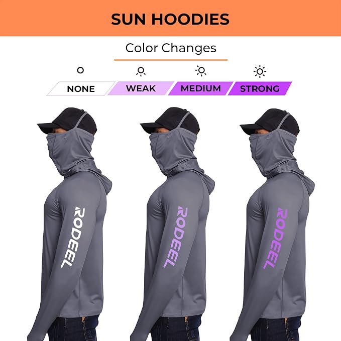 Rodeel Men's UPF 50+ Performance Fishing Hoodie, Long Sleeve Sun Protection Athletic Quick-Dry Breathable T-Shirt