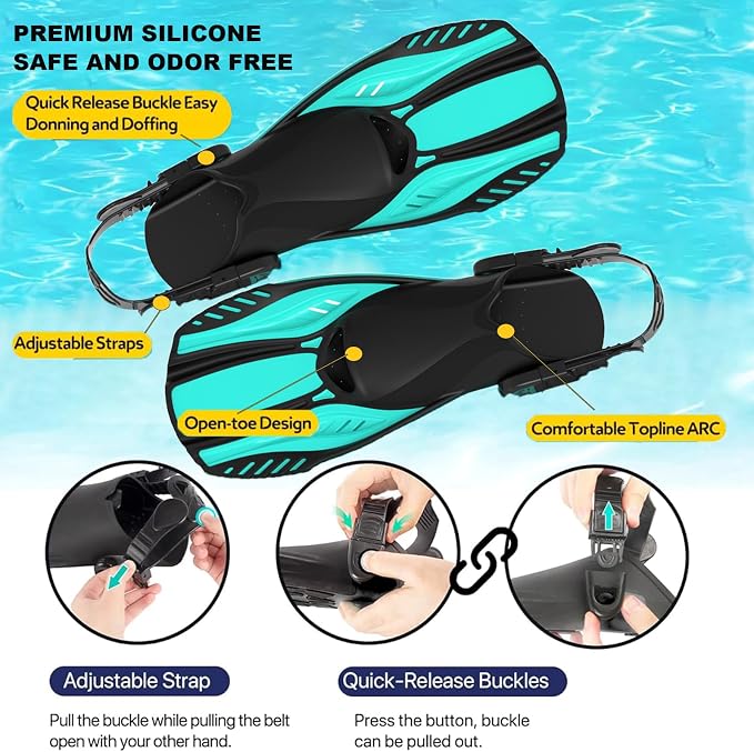 Snorkeling Gear for Adults,Mask Fins Snorkel Set,Panoramic View Diving Mask Anti-Fog,Dry Snorkel,Adjustable Swim Flippers and Travel Bag,Adults Snorkel Gear for Swimming Snorkeling Diving