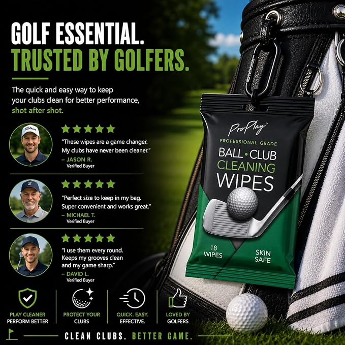 ProPlay Ball & Club Cleaning Wipes | Powerful Cleaner Removes Dirt, Grass, and Sand | Convenient, Resealable Pack - Unscented 1 Pack