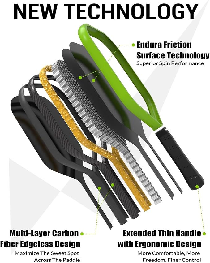 Warping Point Pickleball Paddle, Carbon Fiber Paddle with Endura Friction Surface, Polymer Honeycomb Core, Design for Ultimate Spin & Power, Large Sweet Spot & Contro, USAP Approved