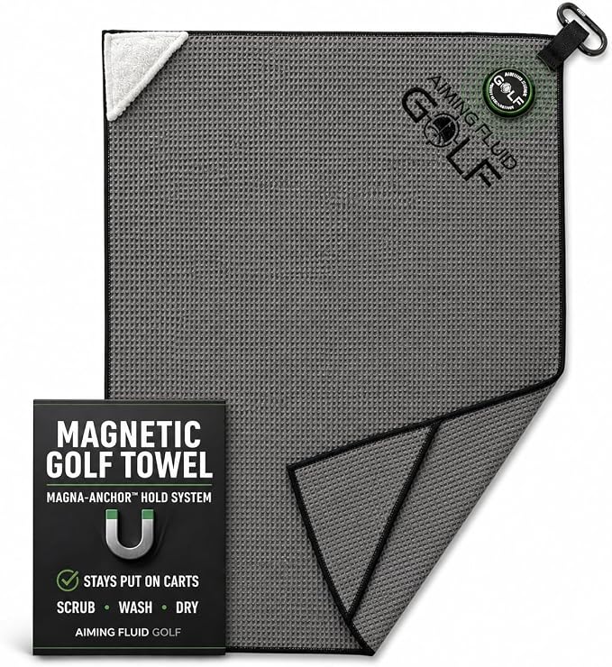 Magnetic 3-Stage Cleaning System Golf Towel - Microfiber Rag with Magnet for Golfcart Bags for Men and Women Golfers Accessories (Cool Grey, 16" x 24" Stubby)