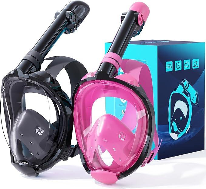 Greatever G2 Snorkeling Gear for Adults 2PCS, Full Face Snorkel Mask with Dry Top Snorkel,Anti-Leak & Anti-Fog Snorkel Mask Adult,Foldable Snorkeling Mask with Camera Mount mesh Bag