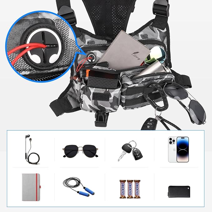 DEYACE Chest Bag For Men, Tactical Inspired Sports Utility Chest Pack, EDC Pouch Bag With Built-In Phone Holder for Workouts, Running, Cycling, Grey