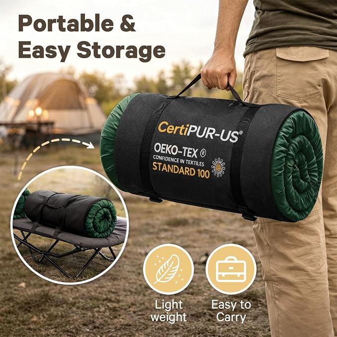 CYMULA Camping Cot Pad 2 Inch Memory Foam, Camping Pad for Folding Cot and Foldable Cot, Portable Roll Up Camp Gear for Car Camping Travel Tent, Non-Slip Waterproof Bottom, Removable Cover, Pad Only