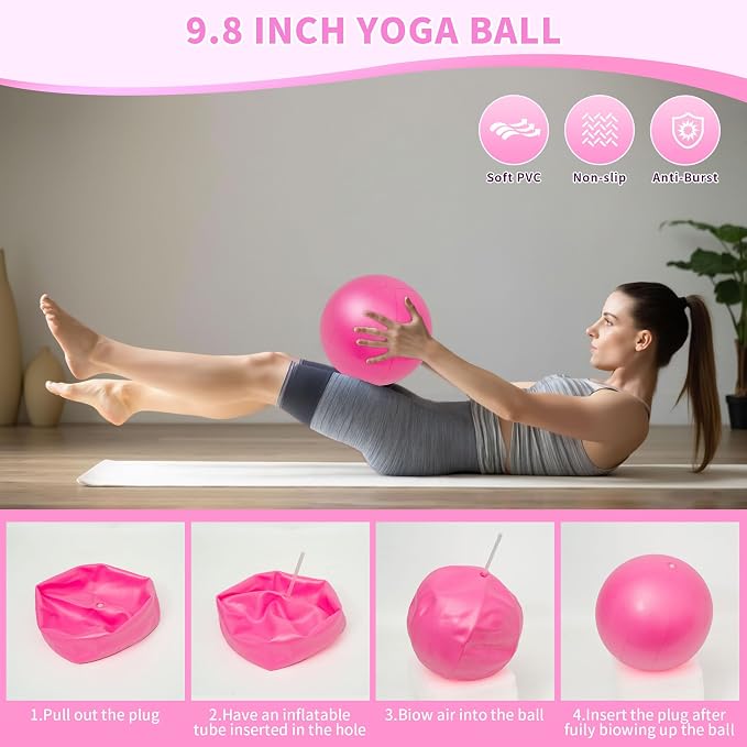 DICYWUDI Pilates Essentials Kit for Home Women, Pilates Equipment for Workouts, 6 Fabric Resistance Bands, 12 Inch Magic Circle Yoga Ring, Mini Exercise Ball, Great Exercise Equipment