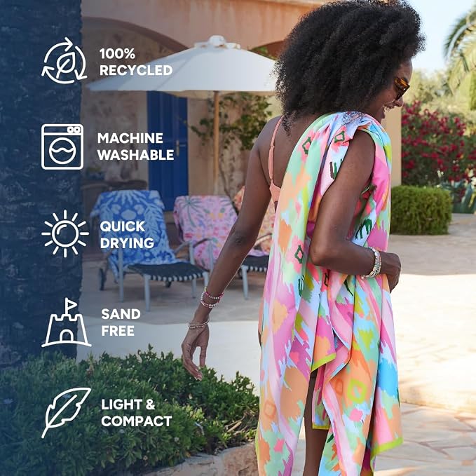 Dock & Bay Beach Towel - Quick Dry, Sand Free - Compact, Lightweight - 100% Recycled - Includes Bag - Ibiza Glow - Extra Large (200x90cm, 78x35)