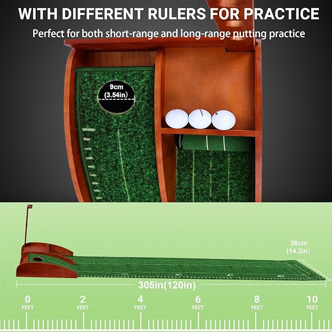 Portable Golf Putting Mat with Auto Ball Return - Practice Putting Green Training Mat for Indoor and Outdoor, Home, Backyard, Office - Golf Gifts for Party Game