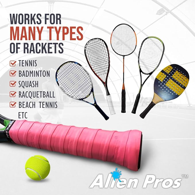 ALIEN PROS Tennis Racket Grip Tape - Precut and Dry Feel Tennis Grip - Tennis Overgrip Grip Tape Tennis Racket - Wrap Your Racquet for High Performance
