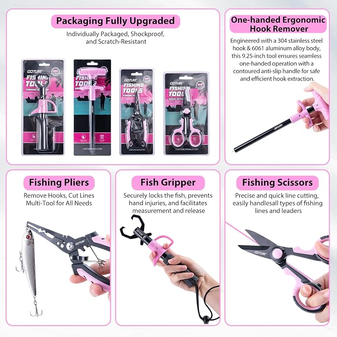 Goture Pink Fishing Rod and Reel Combos with Cooler Tackle Bag, 6FT-9FT Telescopic Fishing Pole with Spinning Reel,4 3600 Trays,Lures,Pliers,Travel Full Kit for Freshwater Saltwater, Women/Beginners