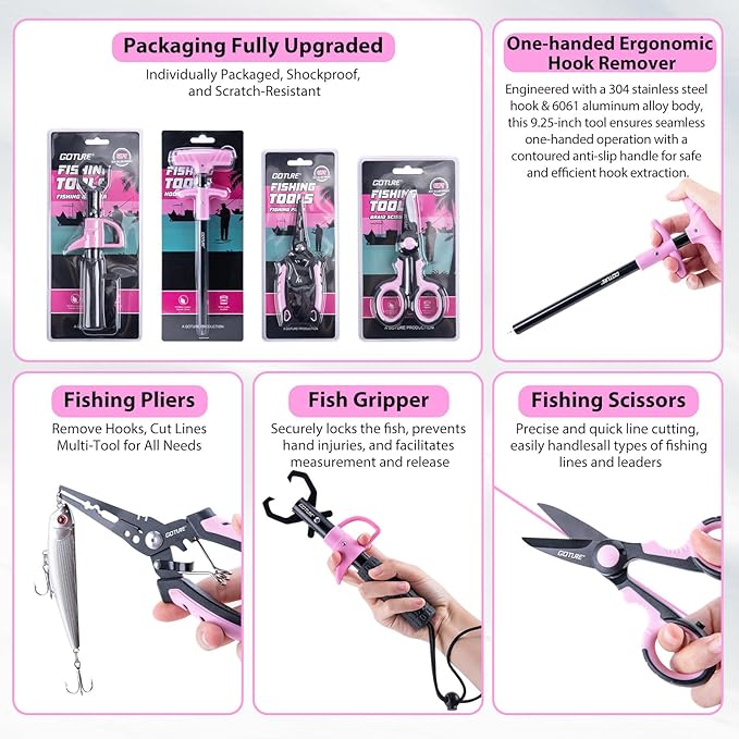 Goture Pink Fishing Rod and Reel Combos with Cooler Tackle Bag, 6FT-9FT Telescopic Fishing Pole with Spinning Reel,4 3600 Trays,Lures,Pliers,Travel Full Kit for Freshwater Saltwater, Women/Beginners