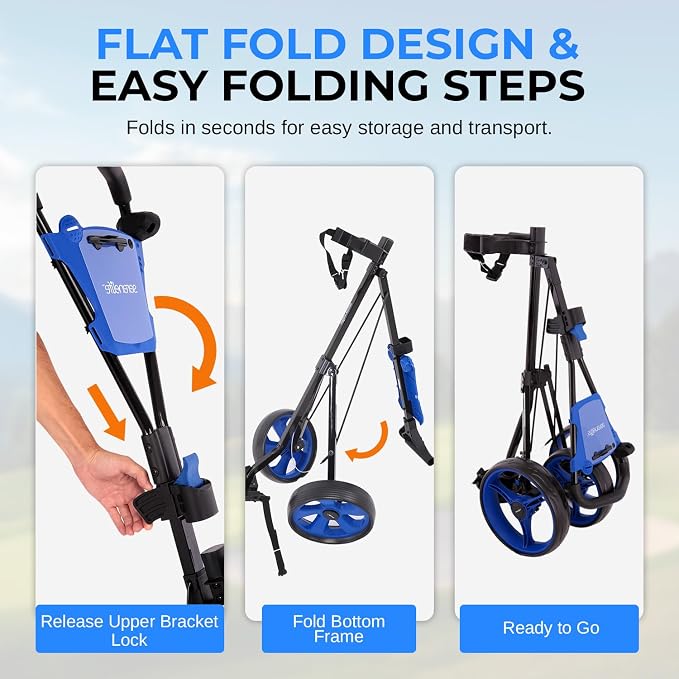 SereneLife Golf Push Pull Cart – Lightweight, Foldable, Bag Holder with Adjustable Handle, Caddy Accessories, Compact Folding Golf Trolley for Travel