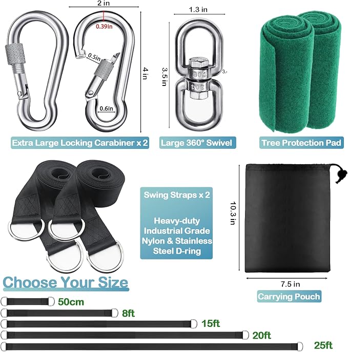 Tree Swing Straps Hanging Kit 3FT/8FT/15FT/20FT/25FT, Extra Long Tree Swing Straps Holds 5500 lbs with Lock Carabiners & Tree Protectors, Safer for All Swing & Hammock (25FT)