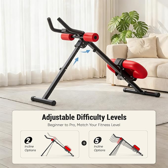 DUMOS Ab Workout Equipment for Home Gym, Exercise Machine Abs Trainer, Full Body Fitness System Adjustable for Abdominal Stomach Training, LCD Display, Knee Protection