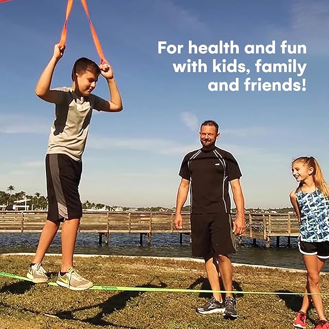Flybold 57ft Slackline Kit - Slack Lines for Backyard for Kids and Adults with Tree Protectors, Carry Bag and Ratchet - Ninja Slackline Obstacle Course and Balance Rope for Core Strength Training