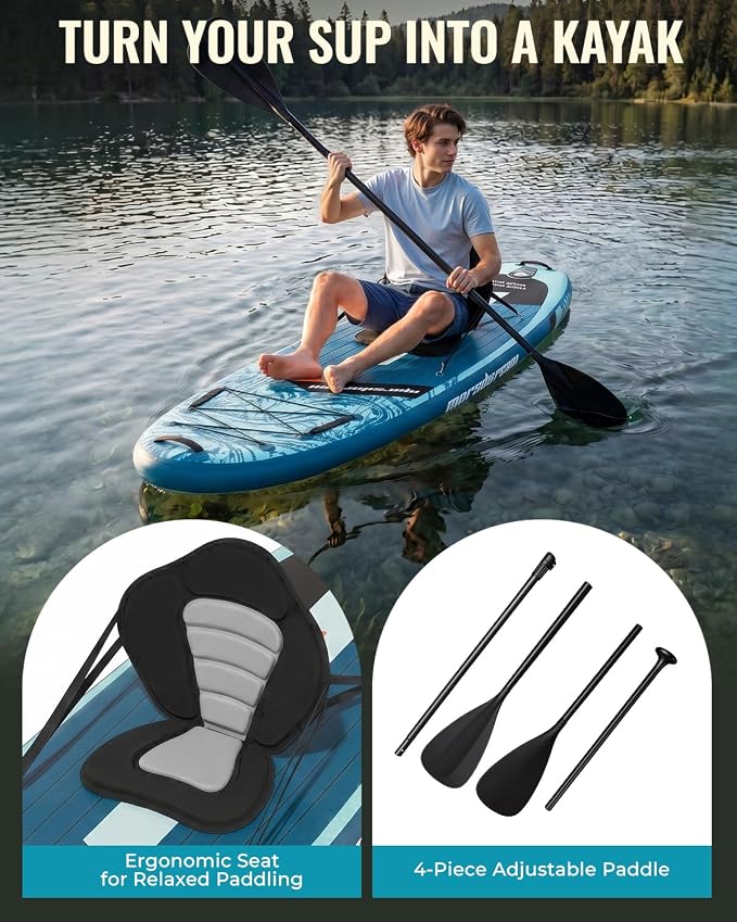 11'x34 Inflatable Paddle Board for Adults Youth, Extra Wide 430LBS Capacity SUP, Stable 2-3 Person Family for Lake Ocean Fishing Surfing Yoga, Includes Accessories