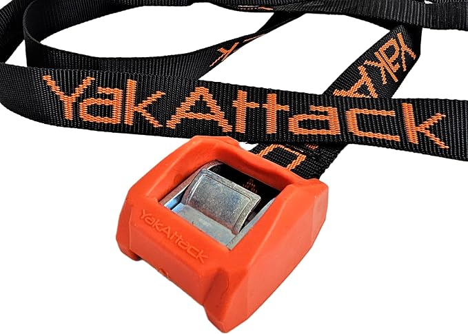 YakAttack Cam Straps 2 Pack – 3' x 1" | Heavy Duty Polyester Kayak Tie Downs | Rubber Buckle Cover | 2 Pack - Black/Orange | Kayak Accessory Built for Marine Use