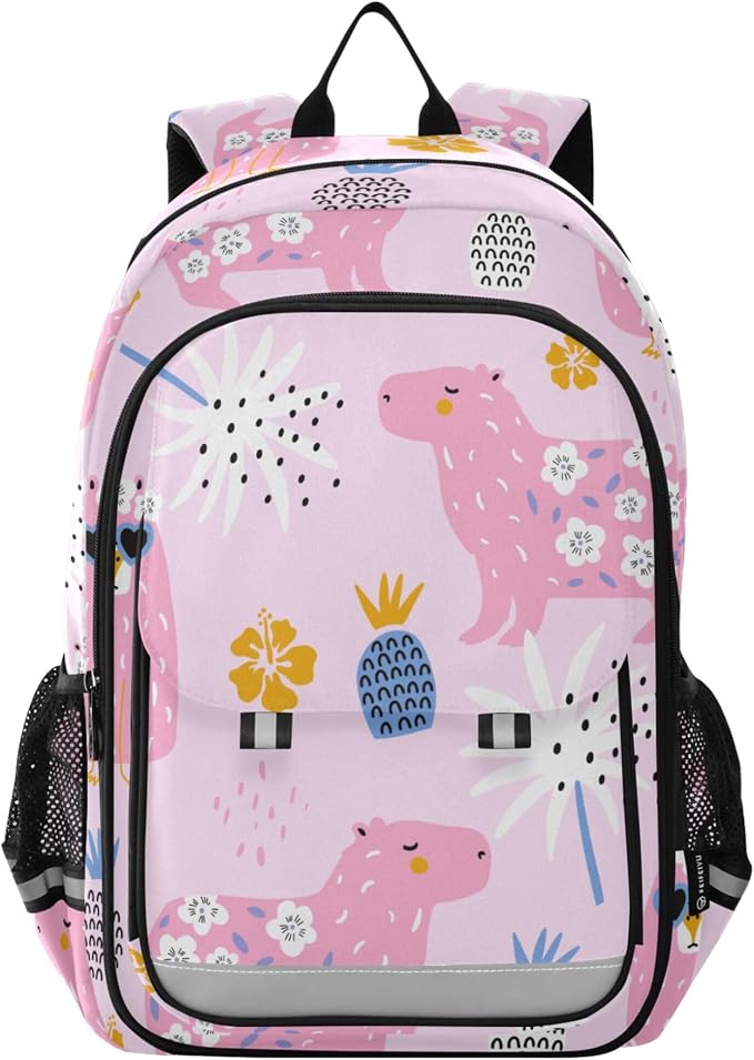 Fisyme Capybara Pink School Backpack Laptop Backpack Bags Bookbag Travel Casual Computer Notebooks Daypack