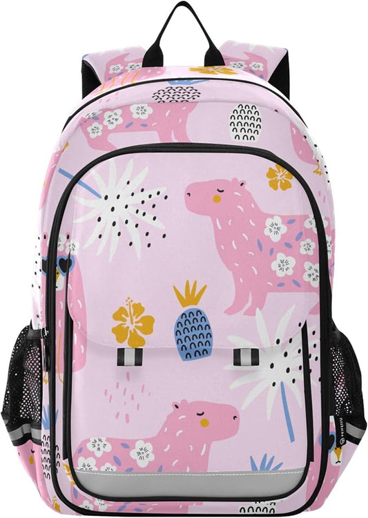 Fisyme Capybara Pink School Backpack Laptop Backpack Bags Bookbag Travel Casual Computer Notebooks Daypack