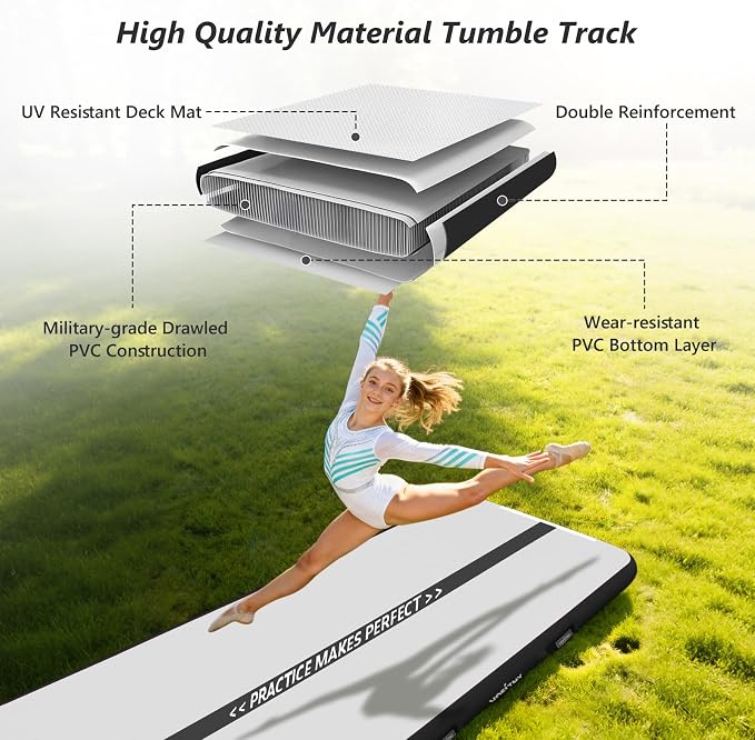VOFiTNY All Purpose Gymnastics Mat 6.6/10/13/16/20 ft Sturdy Inflatable Tumble Track for Home/Gym