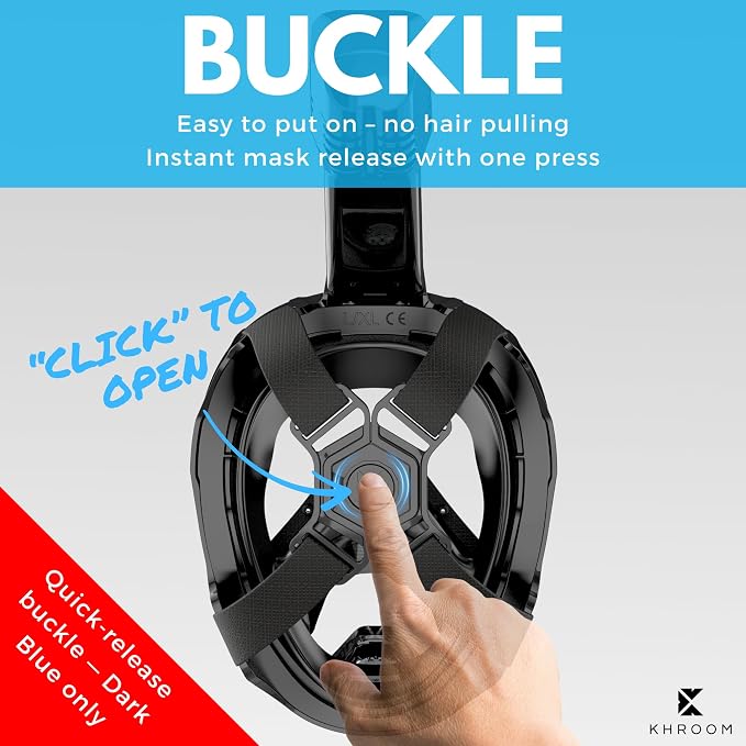 Khroom Full Face Snorkel Mask Adults | CO2-Safe Snorkeling Mask for Adults | 3X Larger Air Intake for Easy Breathing | Anti-Fog 180° View | Adult Snorkel Mask for Men & Women