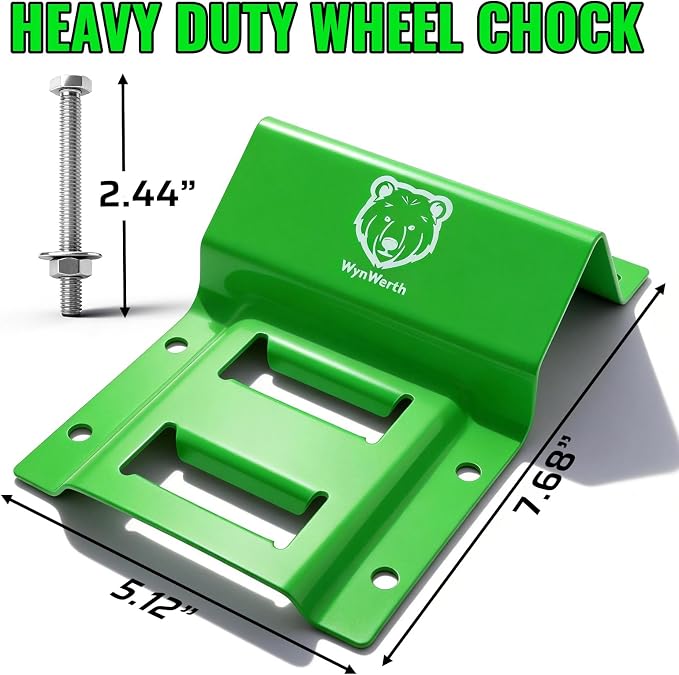 Wheel Chock Tie Down Straps kit for Trailers, E-Track Heavy-Duty Wheel Tie-Down Set for Lawn UTV ATVs, SUV,Mowers and Tractors – 4500 lbs Break Strength, 2-Pack 2in x 8ft,Green