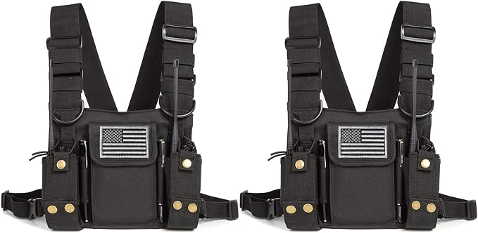 Radio Shoulder Holster Chest Harness Holder Vest Rig for Two Way Radio Chest Front Pack Pouch Walkie Talkie Case with Front Pouches for Kenwood Arcshell Retevis Baofeng UV-5R F8HP UV-82 888S (2Pack)