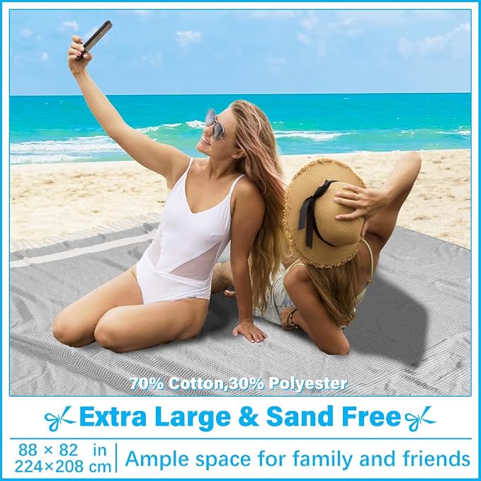 Oversized Turkish Beach Towel Blanket XXL Cotton Sandproof Towels Boho Woven Extra Large Big Sand Free Giant Throw Blankets Huge Quilt XL Picnic Camping Necessities Cloud For Adult Gifts Grey