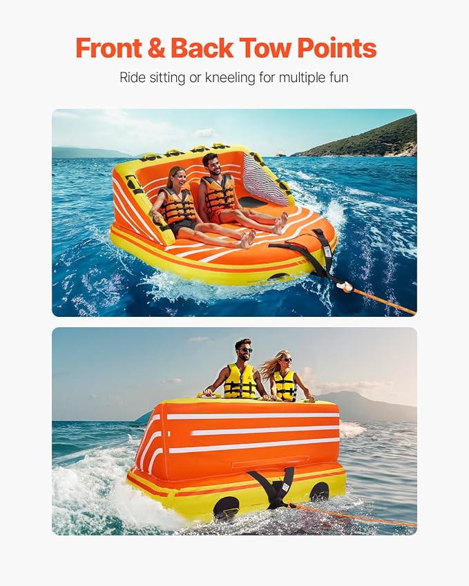 VEVOR Towable Tube for Boating, 1-3 Riders Inflatable Boat Tubes and Towables, 510lbs Water Sport Towable Tube for Boat to Pull - with Full Nylon Cover, 16 Grab Handles, Dual Tow Points & Safety Valve