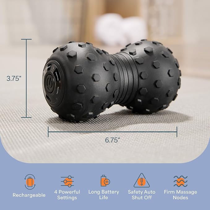 Lifepro 4-Speed Vibrating Massage Ball - Peanut Massager Combines a Lacrosse Ball with Vibrating Foam Roller | Vibration Roller for Recovery, Mobility & Deep Tissue Trigger Point Therapy (Black)