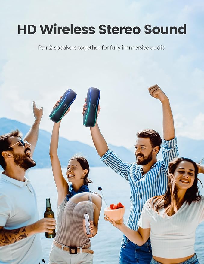 ERKEI SEHN Bluetooth Speaker, IPX7 Waterproof Wireless Speakers, Flashing Light, 25W Super Bass, 24H Playtime, Graduation Birthday Gifts for Him, TWS Pairing, Beach Essentials, Midnight Blue