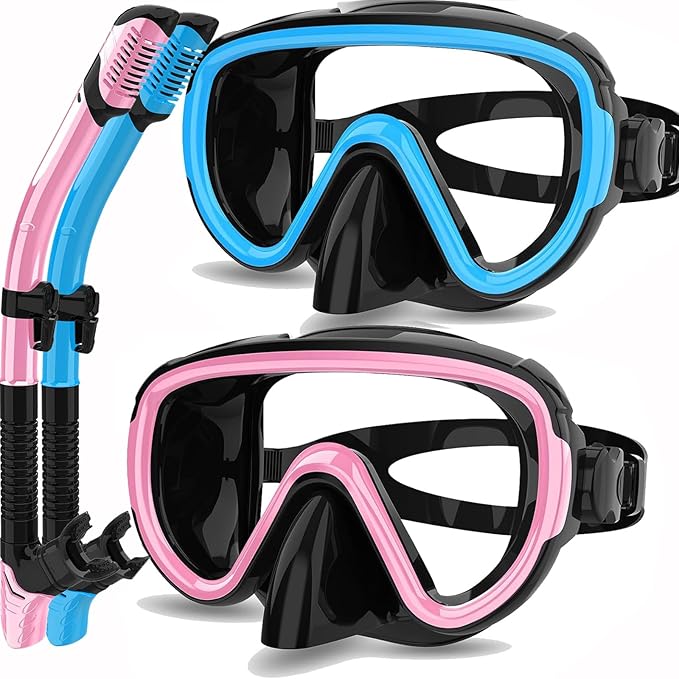 Snorkeling Gear for Adults 2-Pack | Anti-Fog & Anti-Leak Snorkeling Mask | Breath-Free Dry Snorkel | 180° Panoramic View with Quick-Dry Bags