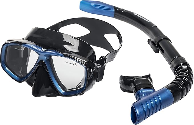 Bonassi Silicon Venture Pro Snorkel Combo with Reusable Bag - Anti-Fog Silicon Soft Mask, Snorkel with Purge Valve, Semi-Dry Top and Silicon Mouthpiece - Perfect for Diving and Snorkeling