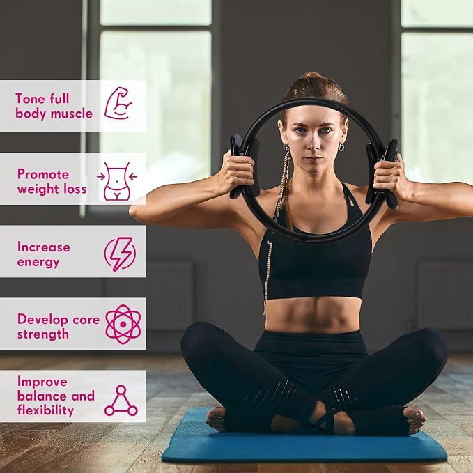 Syhood Pilates Ring 11. 81 Inch Pilates Circle Yoga Ring Magic Lightweight Flexible Workout Equipment for Fitness Physical Therapy Resistance Exercise Arms Legs